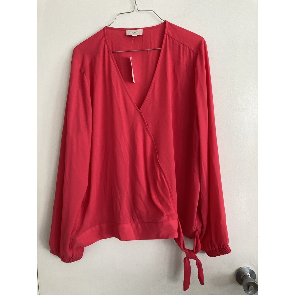Loft Women's Blouse Large Pink Wrap Neck Top New $49 #618
